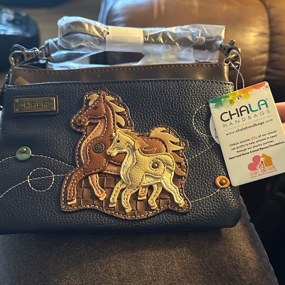 Chala Navy Blue Horse Design Crossbody Bag